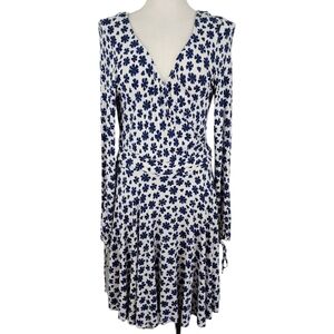 Free People Pradera Wrap Floral Print Navy Blue & Off White Dress Sz L